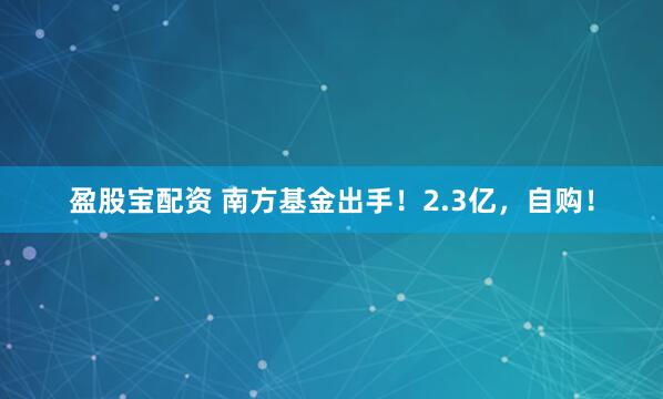 盈股宝配资 南方基金出手！2.3亿，自购！